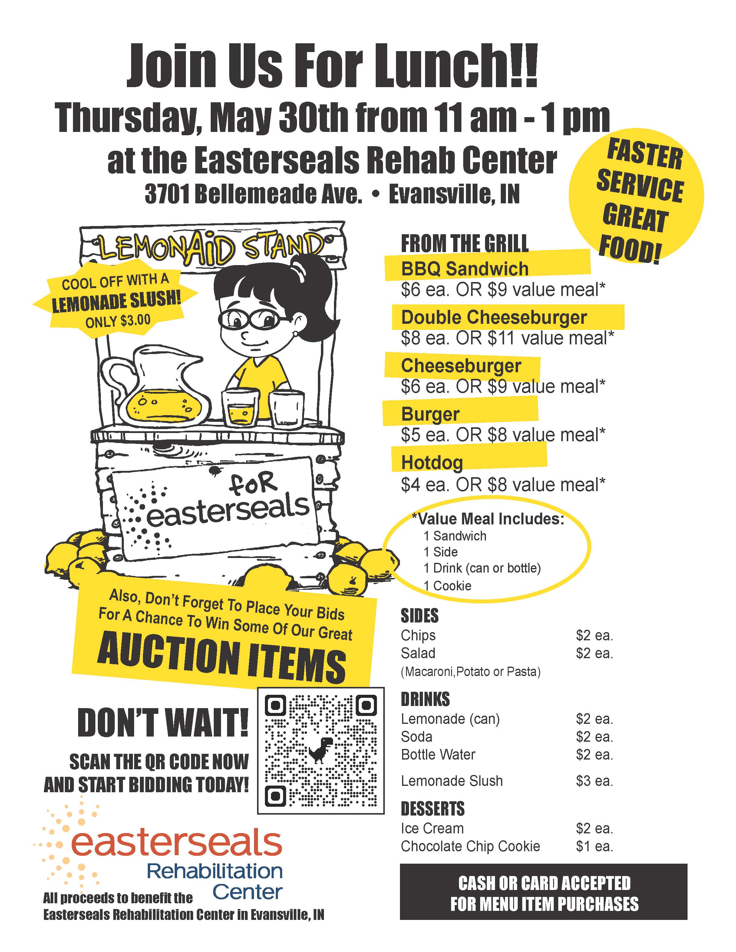menu for the 2024 LemonAid Stand for Easterseals