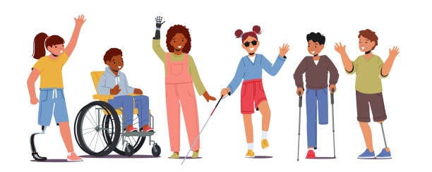 Disabled Children together stock photo