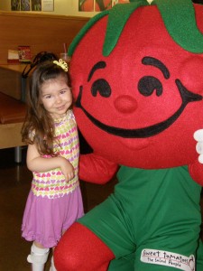 Sweetie the Tomato and a client from Easterseals DuPage