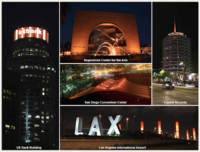 Collage of Southern California Landmarks Turned Orange for Easterseals 100th Anniversary Commemoration on April 21