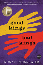 cover of book, two hands, one yellow one red, with the title in big white letters