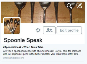 Twitter handle SpoonieSpeak with picture of spoons as their user image
