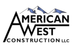 American West logo, black text with illustrated mountains in the background