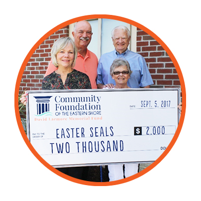 Easterseals Delaware & Maryland’s Eastern Shore recently received a $2,000 donation from the David Larmore Memorial Fund at the Community Foundation of the Eastern Shore.