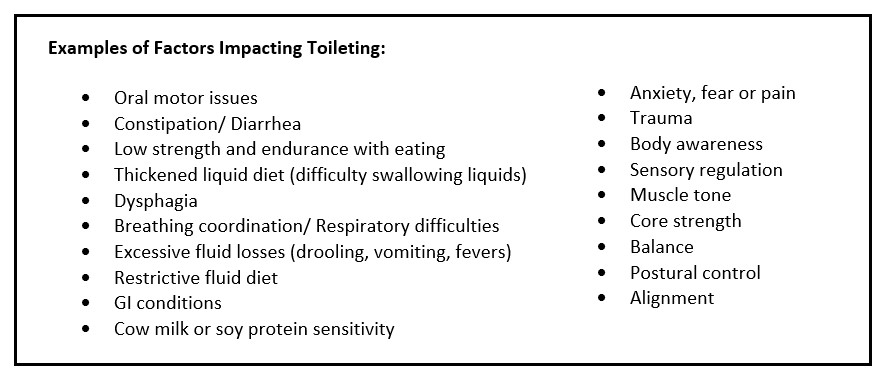 Chart with bullet points of factors impacting toileting 