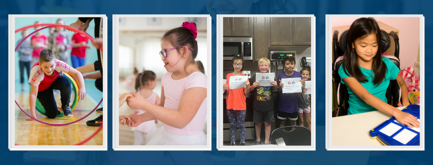four images of summer programs in white boxes and blue backdrop