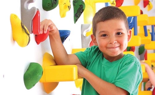 Climbing wall with boy