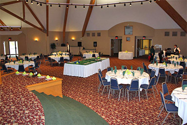 Crescent Room corporate luncheon setup with buffet table