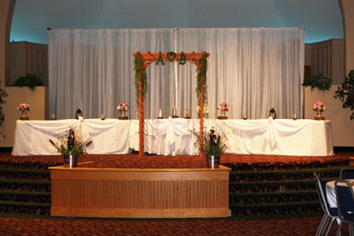 Crescent Room weddings-special events with head table viewed from floor level