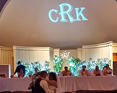 Crescent Room weddings-special events with monogram projected on domed ceiling