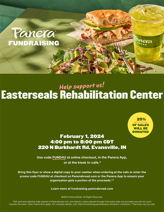 flyer for dine out at Panera in Evansville on Burkhardt