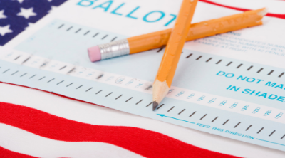 zoomed in image of voter ballot with pencils
