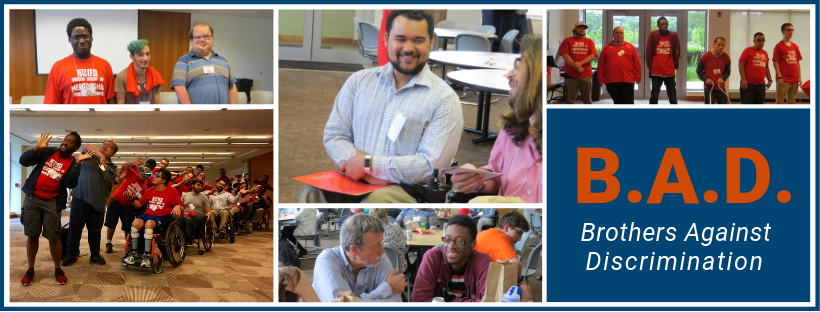 Collage of images from Brothers Against Discrimination. Boys smiling, posing, talking with Kirk Joslin