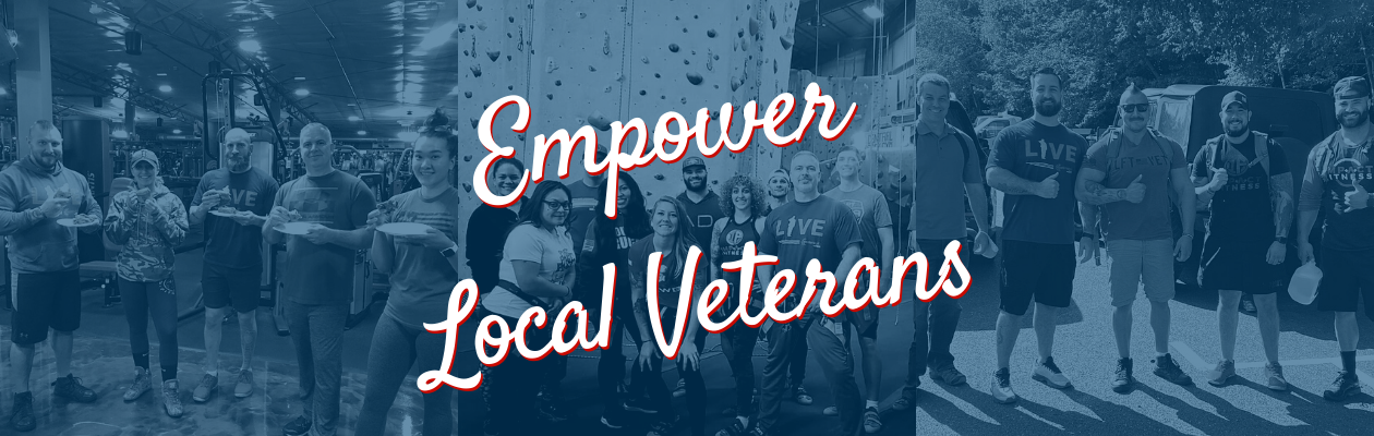 The text "Empower local veterans" overlays a photo of various ESMA community group outings