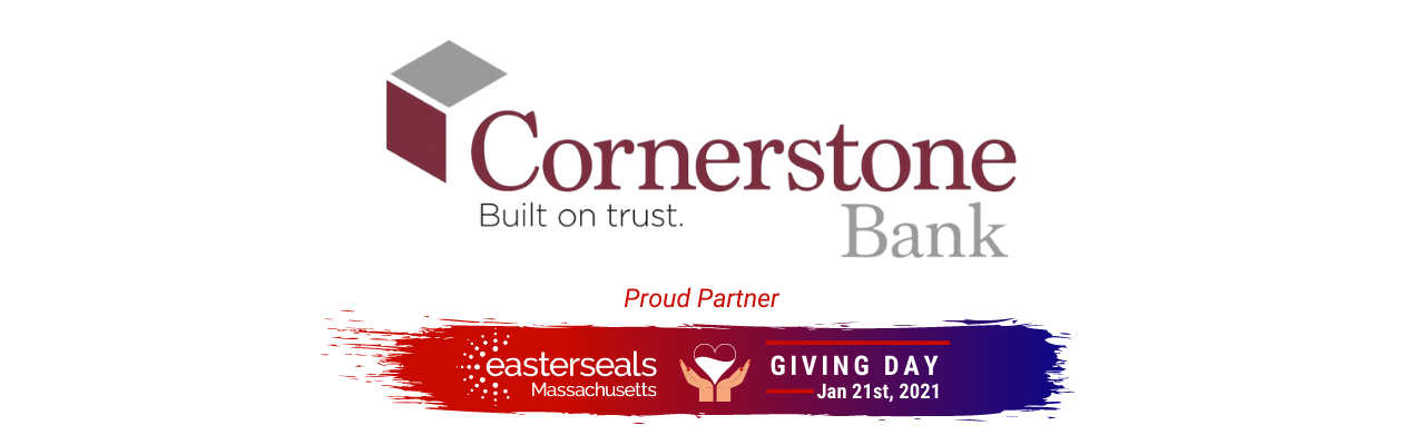 Cornerstone Bank logo. Proud Partner of ESMA Giving Day LIVE Jan 21st, 2021