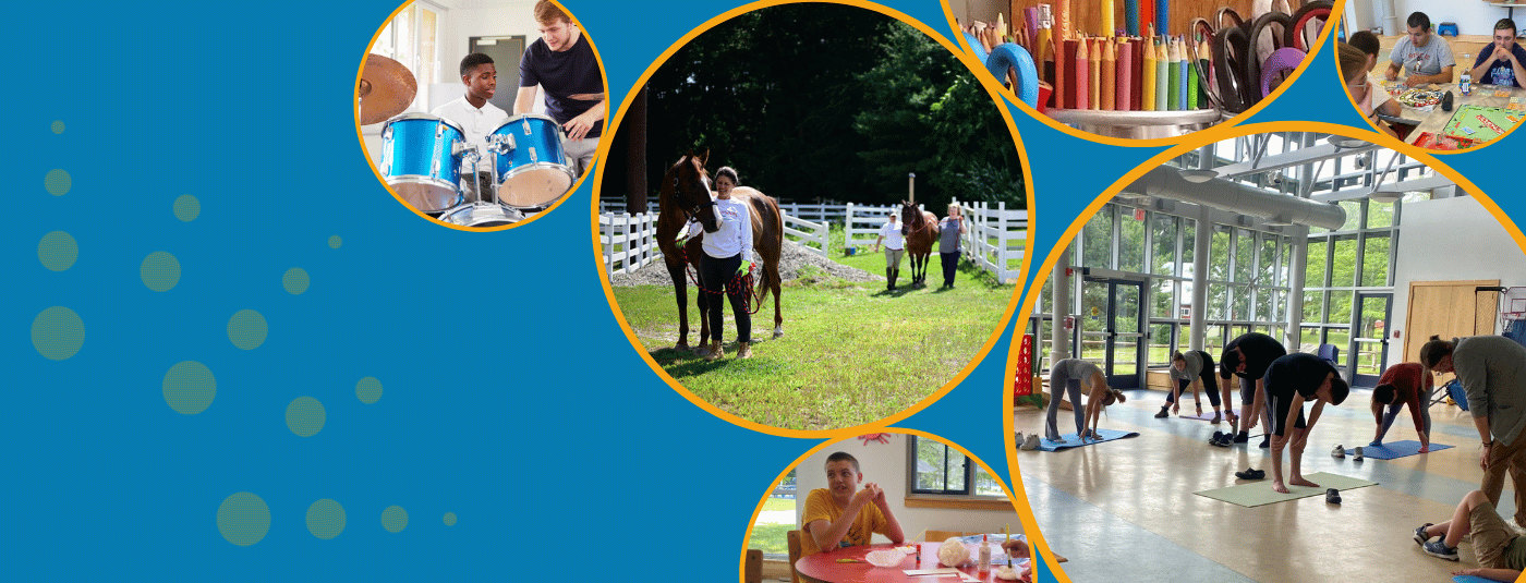 collage of various fall programs involving horses, recreation, crafts, hippotherapy