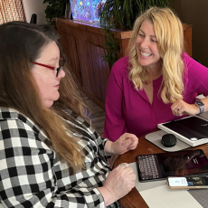 Kim uses smart home technology with specialist, Louise