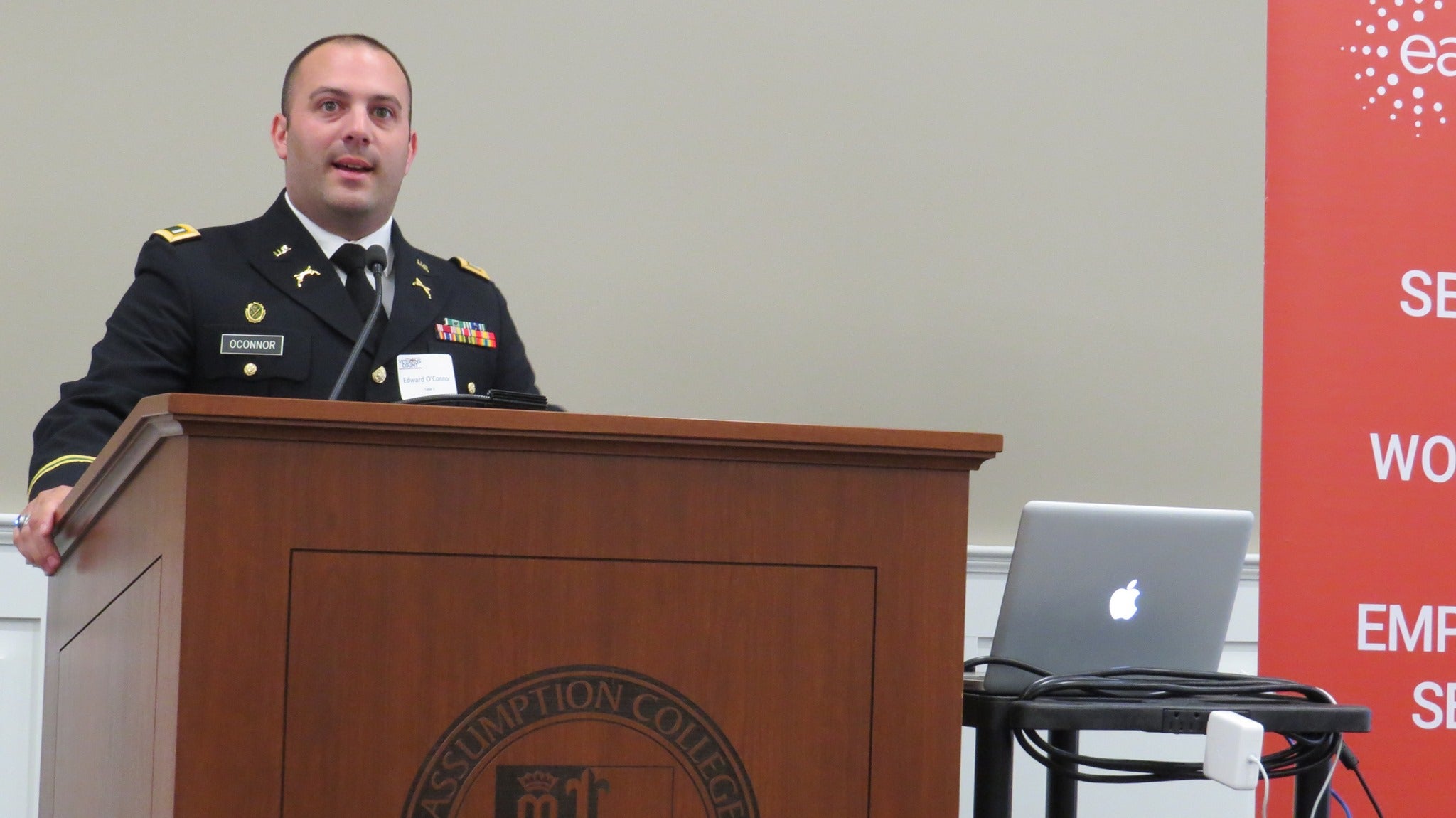 Edward O’Connor, Director of Veteran Services for the City of Worcester, speaking to the audience