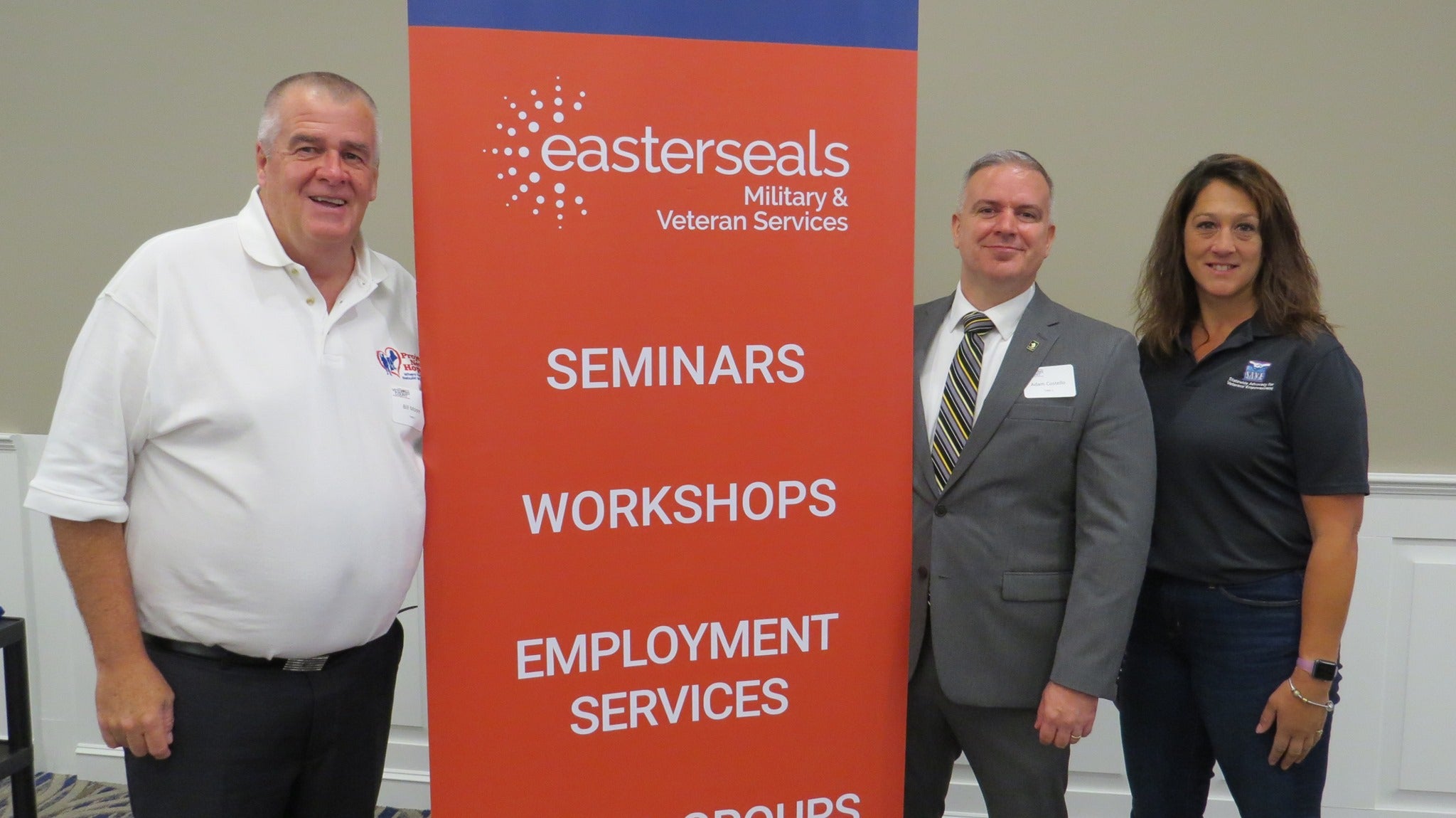 Easterseals MA Veterans Program Coordinator Adam Costello (middle) with Bill Moore of Project New Hope (left) and Carolyn Jette of the Department of Veterans' Services (right)