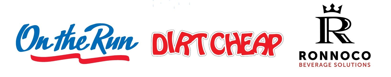 On the Run, Dirt Cheap, and Ronoco Coffee logos