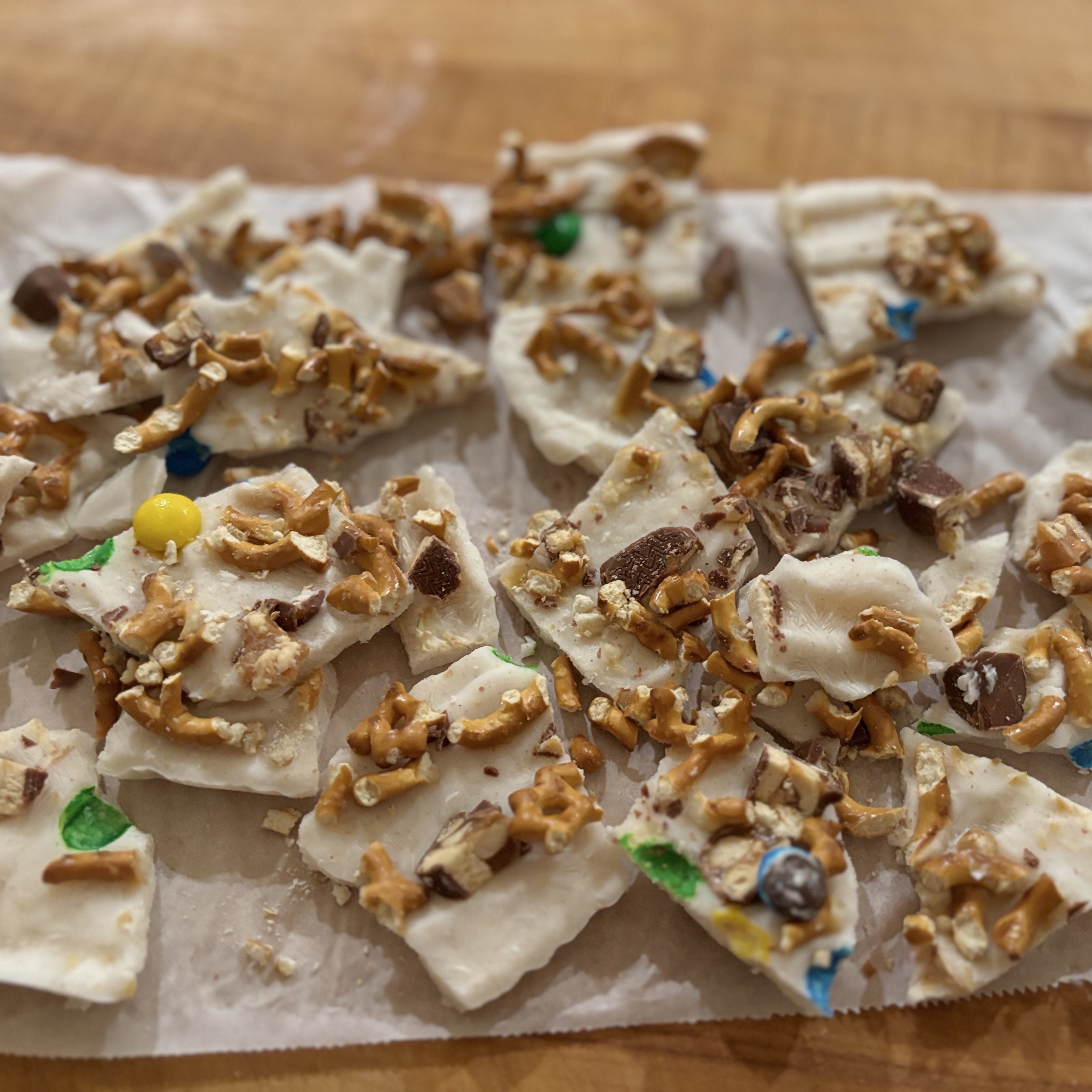 Leftover Halloween Candy Yogurt Bark
