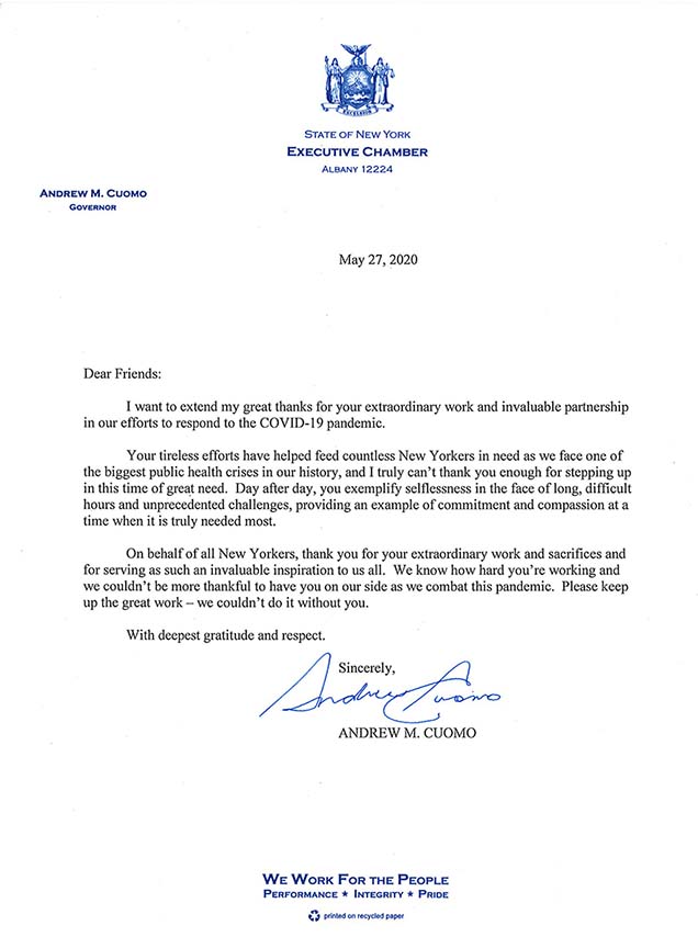 Letter from New York Governor Andrew Cuomo to Easterseals New York
