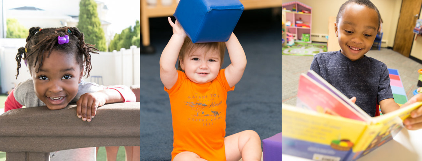 collage of three toddlers reading or playing