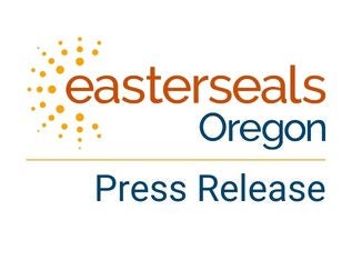 Orange and navy Easterseals Oregon logo hovers over navy text that reads