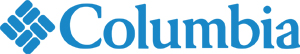 Columbia Sportswear logo. Logo is a light blue square made out of crossed lines. Blue text reads "Columbia"