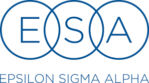 Logo for Epsilon Sigma Alpha - 3 navy circles surround the letters "ESA" floating above the text "Epsilon Sigma Alpha"