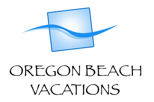 Oregon Beach Vacations Logo - icon is a blue square with a darker blue wave across it. Black text on white background reads "Oregon Beach Vacations"