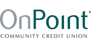 Logo for OnPoint Community Credit Union - Grey and green text reads "OnPoint Community Credit Union" with a white background