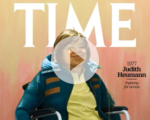 Watch Video: An illustration of
                              Heumann on TIME magazine pictured