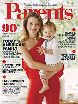 The cover of Parents Magazine features a woman with her son who has Down syndrome