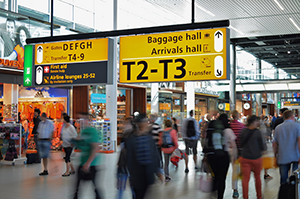 People walking in a busy airport