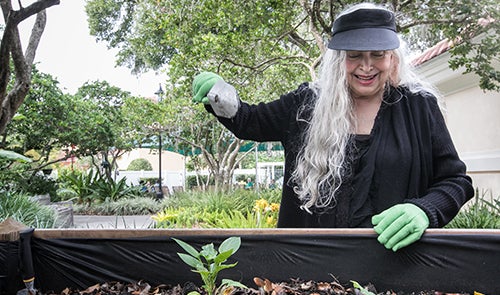 A woman working in a garden