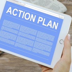 A graphic with a mock action plan 