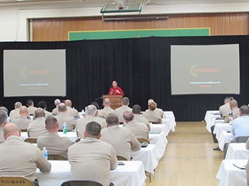 Aaron Likens Speaking in front of LA County Sheriff, and all the captains, commanders and chiefs. 