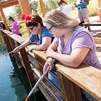 Two female campers fishing