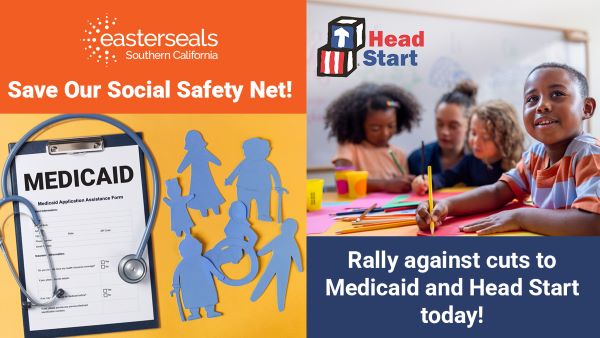 A graphic that says "save our social safety net. Rally against cuts to medicaid and Head Start today" 