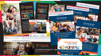 a collage showing disability pride month ads and graphics