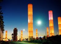 LAX pylons lit up in orange