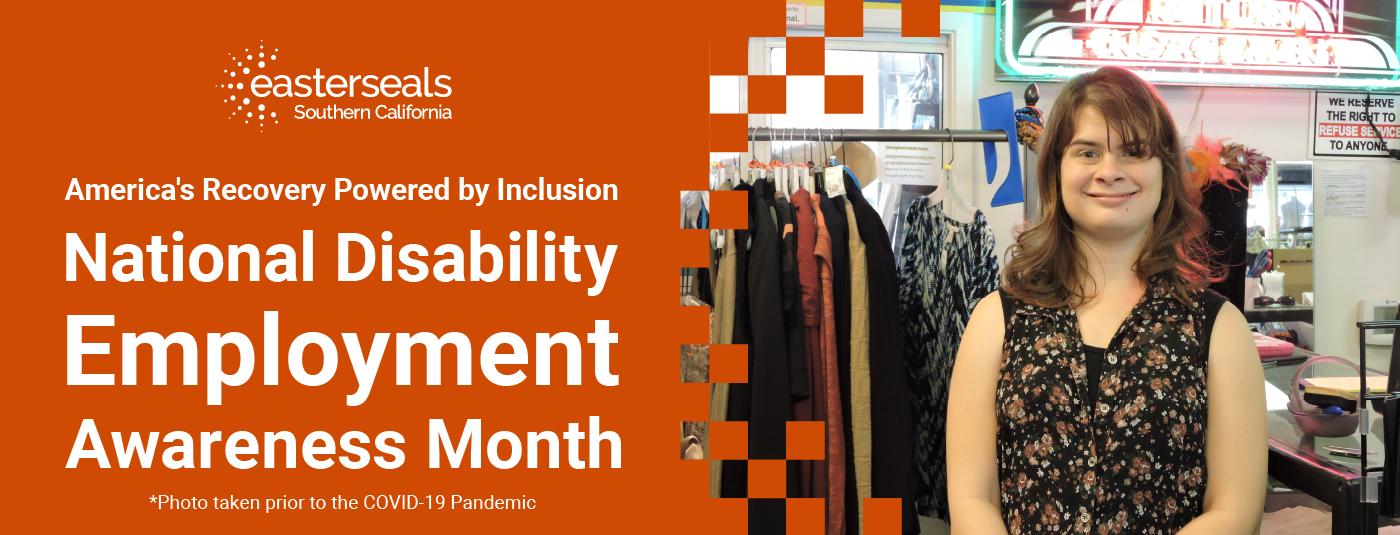 Graphic features a female WorkFirst participant with text that says National Disability Employment Awareness Month