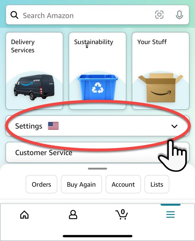 Amazon App Clicking Settings