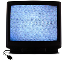 Old black tube TV with static image